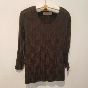 Marsha and Julio for Componix Womens Small Scoop Neck Brown Floral Jacquard Top